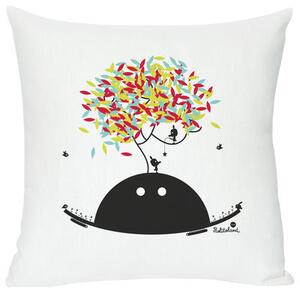 Spring wishes Cushion - Screen printed cushion made of linen & cotton by Domestic White/Multicoloured/Black