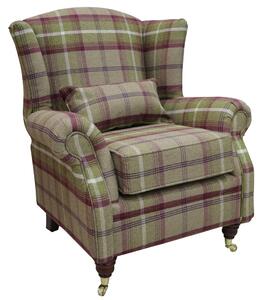 Wing Chair Original Fireside High Back Armchair P&S Balmoral Heather Check Real Fabric