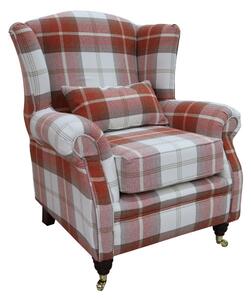 Wing Chair Original Fireside High Back Armchair P&S Balmoral Burnt Orange Check Real Fabric