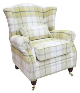 Wing Chair Original Fireside High Back Armchair P&S Balmoral Ochre Yellow Check Real Fabric