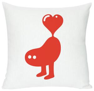 Red heart Cushion - Screen printed cushion made of linen & cotton by Domestic White/Red