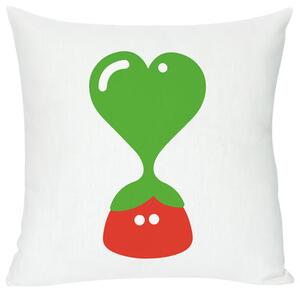 Green heart Cushion - Screen printed cushion made of linen & cotton by Domestic White/Red/Green