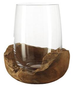 Candle holder - Teak base - H 27 cm by Leonardo Transparent/Natural wood