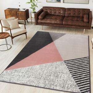 Pink Grey Modern Geometric Bedroom Rug | Milan