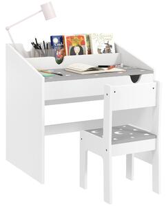 AIYAPLAY Children Study Table and Chair, Kids Desk and Chair Set with Storage, Pull-out Drawer, Gift for 3-6 Years Old - Grey