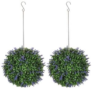 HOMCOM Set of 2 Artificial Plant Topiary Balls, UV-protected Fake Decorative Plants, Faux Plants for Home Indoor Outdoor Decor, 27cm, Purple