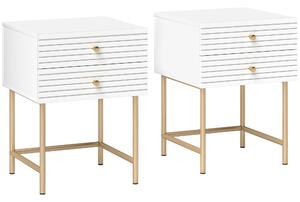 HOMCOM Set of Two Elegant Bedside Tables - White/Gold-Tone