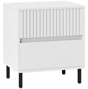 HOMCOM Simple Line Indented Two-Drawer Bedside Table - White