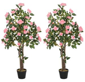 HOMCOM Set of Two Faux Rose Plants, with Pots