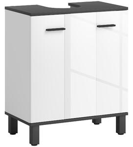 HOMCOM Under Sink Bathroom Cabinet, Modern Under Sink Cabinet with Adjustable Shelf for Basin with or without Pedestal, 60 x 34 x 70cm, High Gloss White