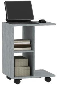 HOMCOM C-Shape End Table Unique Storage Unit w/ 2 Shelves 4 Wheels Freestanding Home Office Furniture Cabinet Square Studio Grey