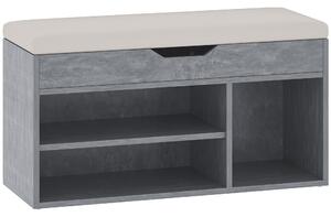 HOMCOM Shoes Cabinet Bench Hidden Storage Padded Seat Organiser Footwear Rack Hallway Grey Wood Grain