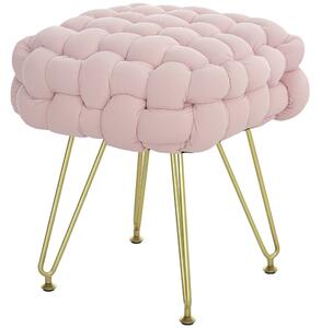 HOMCOM Velvet-Feel Bold Woven Footstool - Pink