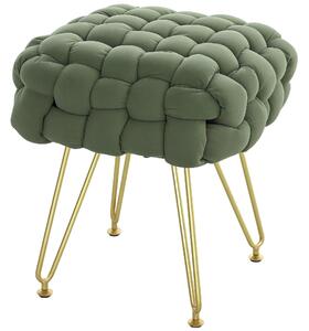 HOMCOM Velvet-Feel Bold Woven Footstool - Green