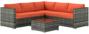 Outsunny 4 Pieces Rattan Garden Furniture Set, Wicker Outdoor Furniture Set with Corner Sofa Loveseat Coffee Table Cushions, Conservatory Furniture Set for Patio Balcony Poolside, Orange