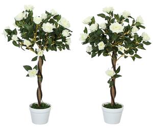 Outsunny Set of Two Faux Rose Trees - White