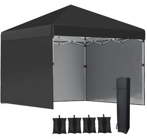 Outsunny 3 x 3 (M) Pop Up Gazebo Event Shelter, Height Adjustable Party Tent with 2 Sidewalls, Weight Bags and Wheeled Bag