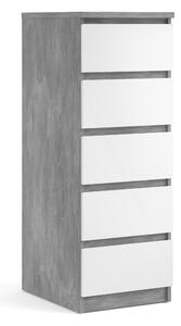 Nati Narrow Chest Of 5 Drawers In Concrete White High Gloss