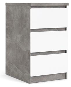 Nati Bedside - 3 Drawers In Concrete White High Gloss
