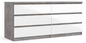 Nati Wide Chest Of 6 Drawers (3+3) In Concrete White High Gloss