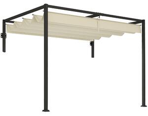 Outsunny 2 x 3(m) Lean To Steel Pergola, with Moving Fabric Canopy - Khaki