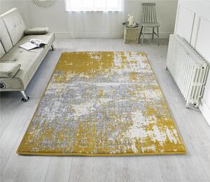 Yellow Grey Distressed Worn Look Living Room Rug | Milan
