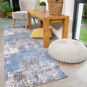 Modern Blue Abstract Distressed Runner Rug | Enzo