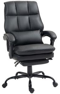 HOMCOM Faux Leather Reclining Office Chair, with Footrest - Black