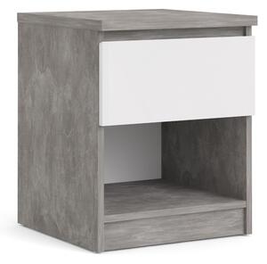 Nati Bedside - 1 Drawer 1 Shelf In Concrete White High Gloss