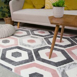 Pink Geometric Honeycomb Living Room Rug | Enzo