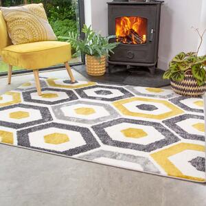 Yellow Geometric Honeycomb Living Room Rug | Enzo