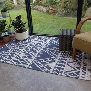 Blue Aztec Tribal Woven Sustainable Recycled Cotton Rug | Kendall