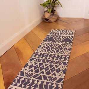 Blue Aztec Tribal Woven Sustainable Recycled Cotton Runner Rug | Kendall