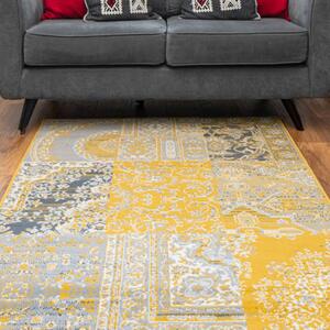 Ochre Yellow Traditional Patchwork Living Room Rug | Milan