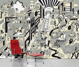 Upper West Side Panoramic Wallpaper - 8 panels by Domestic Yellow/Grey/Black
