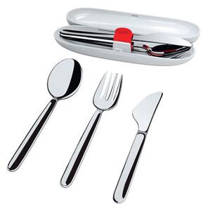 Food à porter Set of travel cutlery - / 3 pieces with case by Alessi Metal
