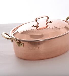 COPPER OVAL CASSEROLE WITH LID - 34x20CM