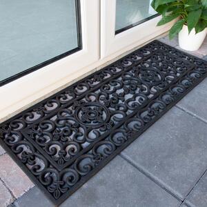 Long Ornate Iron Black Rubber Outdoor Entrance Doormat