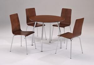 Lingham Wood Set Circular Round Walnut Chrome Table 4 Chairs