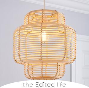 Wicker Tiered Easy Fit Pendant Natural Brown