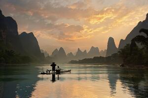Art Photography Golden Li River, Yan Zhang, (40 x 26.7 cm)