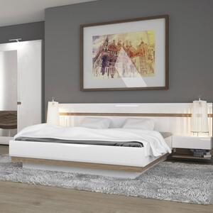 Chelsea White High Gloss Bed With Oak Trim
