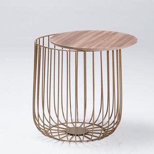 Enzo Oak Finish Gold Cage Lamp Table