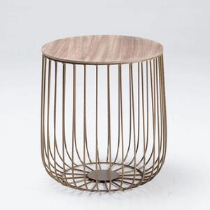 Enzo Oak Finish Gold Cage Lamp Table