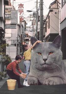 Bodart, Florent - Fine Art Print Children washing a giant Cat in Tokyo Streets, (30 x 40 cm)
