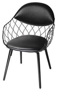 Pina Padded armchair - Leather / Metal & wood legs by Magis Black