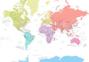 Map Detailed world map with continents in pastels, Blursbyai, (40 x 26.7 cm)