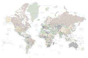 Map Detailed world map with cities in muted down colors, Anouk, Blursbyai