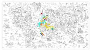 XXL Atlas Colouring poster - / Giant - L 180 x 100 cm by OMY Design & Play White/Black