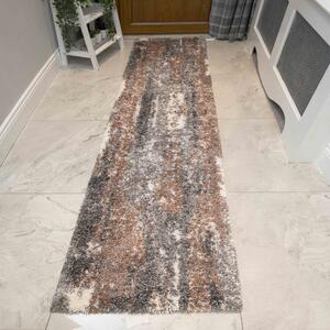 Brown Grey Distressed Mottled Shaggy Hall Runner Rug | Murano
